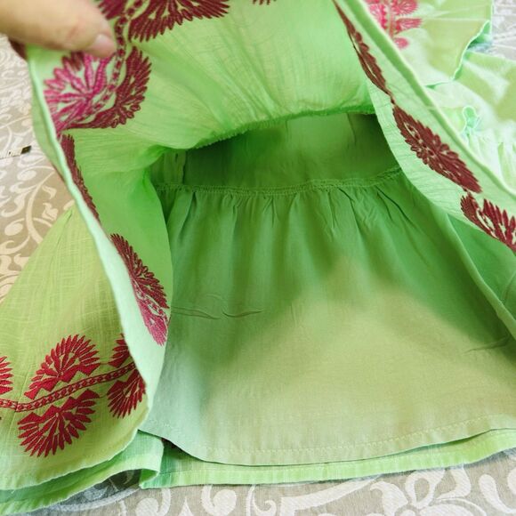 J.Marie Blouse Women S Green Pink Cotton Blend Embroidery Ruffle Boho Resort - Picture 10 of 12